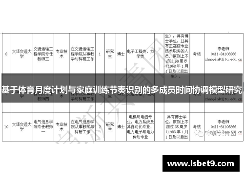 基于体育月度计划与家庭训练节奏识别的多成员时间协调模型研究